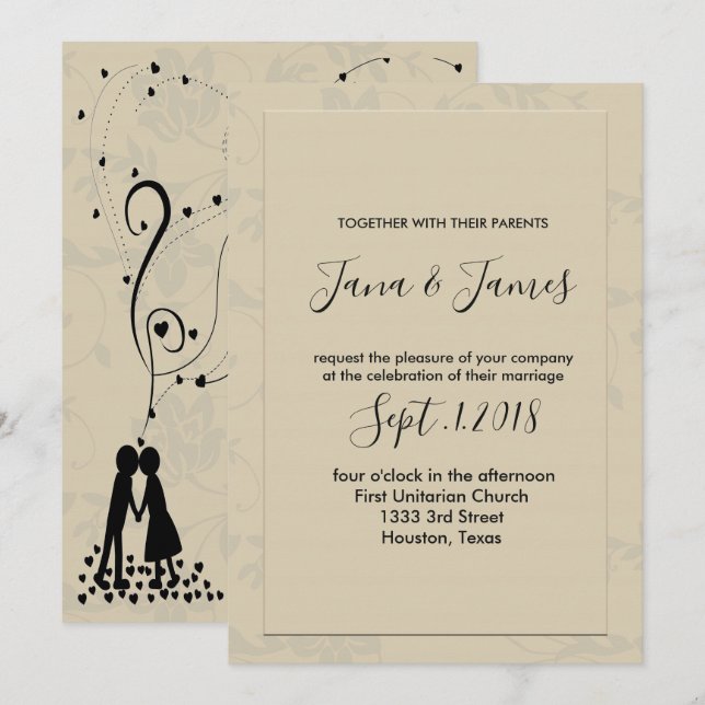 Convites Casamento Romântico Moderno Elegante (Frente/Verso)