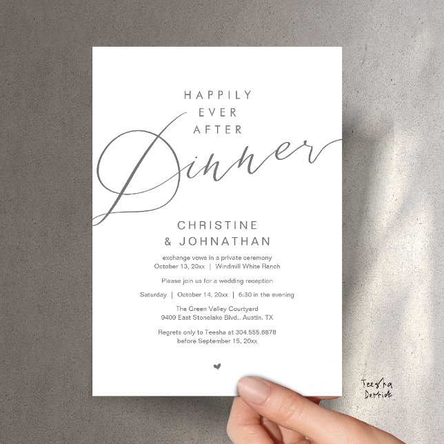 Convites Casamento Romântico Moderno Jantar Felizes para Se (Modern Romantic Wedding Happily Ever After reception Dinner Invitation card in Dark Grey)