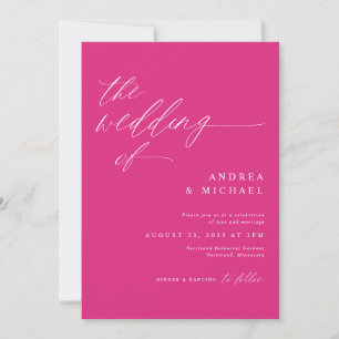 Convites Casamento Romântico Moderno Magenta Rosa Quente Ro