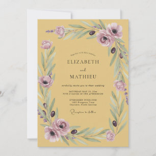 Convites Casamento Romântico Mostarda Ametista Flor