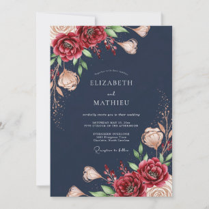 Convites Casamento Romântico Navy Bloom