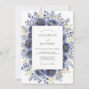 Convites Casamento Romântico Navy Gilded Bloom