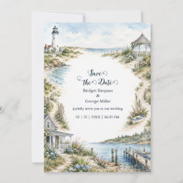 Convites Casamento romântico no farol da Nova Inglaterra co