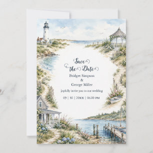 Convites Casamento romântico no farol da Nova Inglaterra co