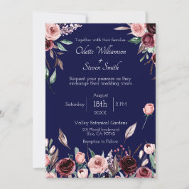 Convites Casamento Romântico no País de Burgundy Blush e Az