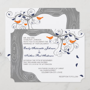 Convites Casamento Romântico Pássaros de Amor Árvore Laranj