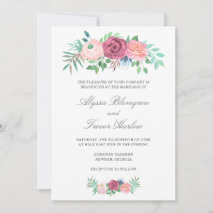 Convites Casamento Romântico Pastel Rosa Floral Garland