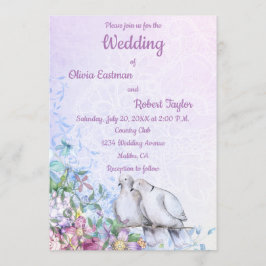 Convites Casamento romântico personalizado de pombas branca
