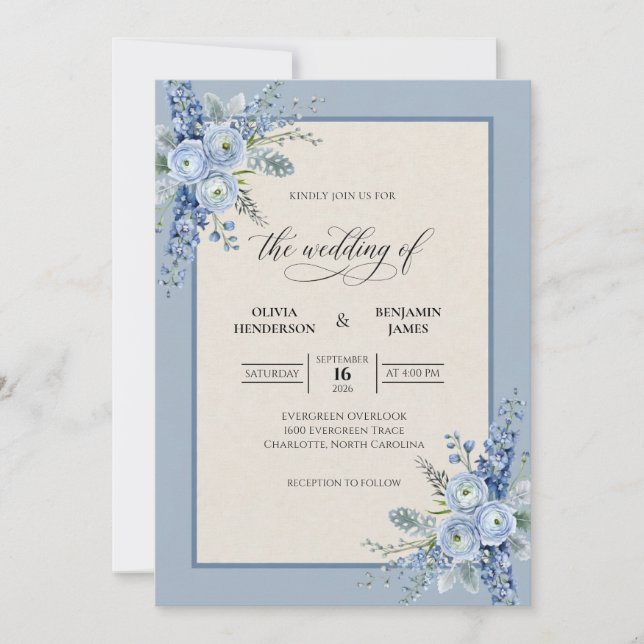 Convites Casamento Romântico Pétala de Centáurea (Frente)