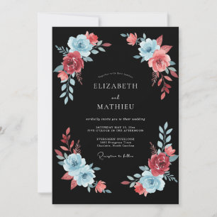 Convites Casamento Romântico Pintado em Azul Coral