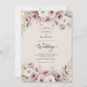 Convites Casamento Romântico Pintado em Rosa Desbotado