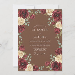 Convites Casamento Romântico Pintura Burgundy em Flor