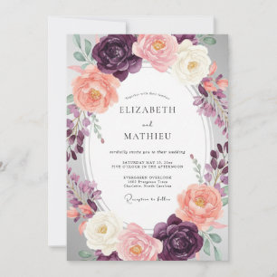 Convites Casamento Romântico Pintura em Plum