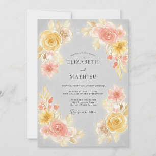 Convites Casamento Romântico Pintura Flor de Pêssego
