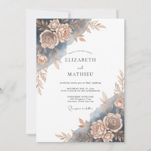 Convites Casamento Romântico Pintura Rosa Azul