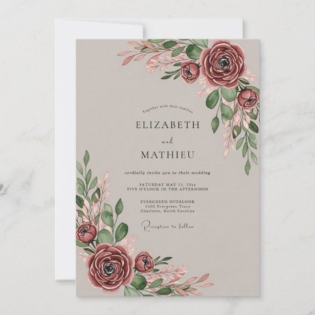 Convites Casamento Romântico Poético Rosa (Frente)