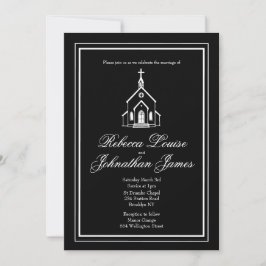 Convites Casamento Romântico Preto Branco Igreja Capela Ele