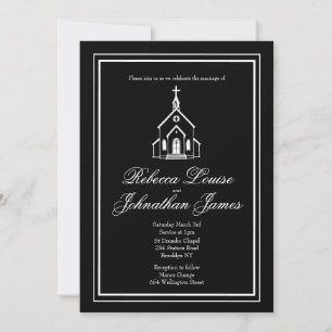 Convites Casamento Romântico Preto Branco Igreja Capela Ele