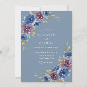 Convites Casamento Romântico Redemoinho de Rosa Azul