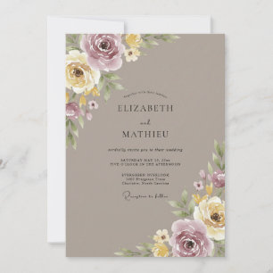 Convites Casamento Romântico Refinado Taupe