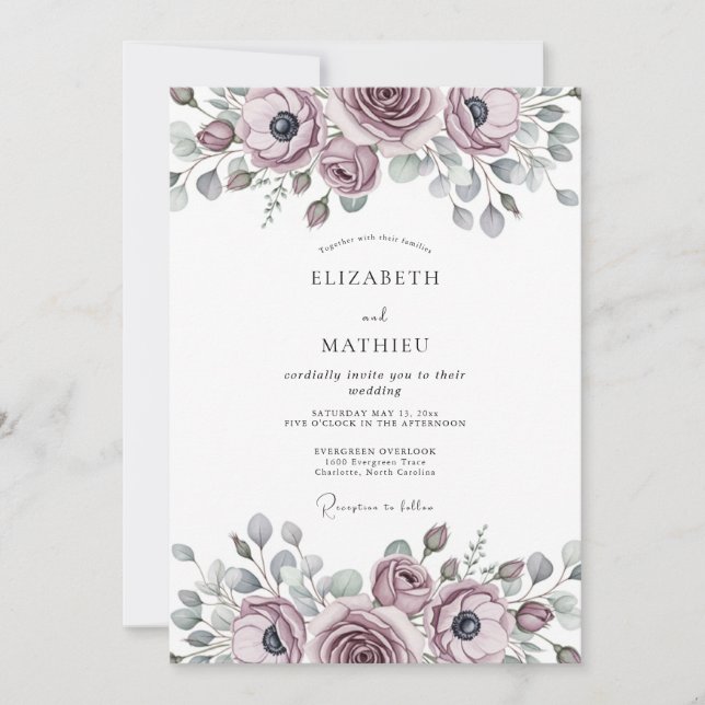 Convites Casamento Romântico Refined Mauve (Frente)