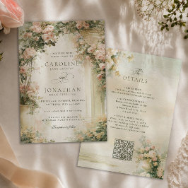 Convites Casamento Romântico Regência Francesa Código QR