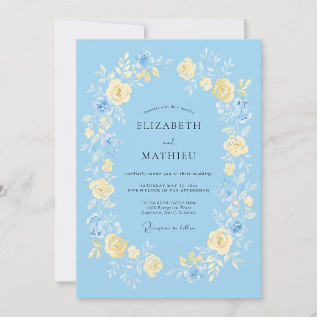Convites Casamento Romântico Rosa Azul Azure (Frente)