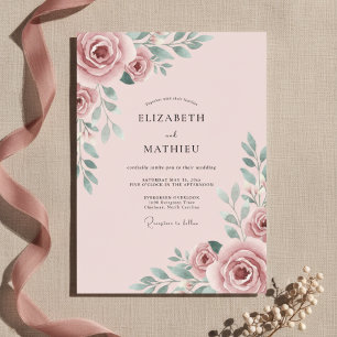 Convites Casamento Romântico Rosa Bege