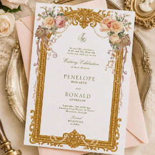 Convites Casamento Romântico Rosa Dourado