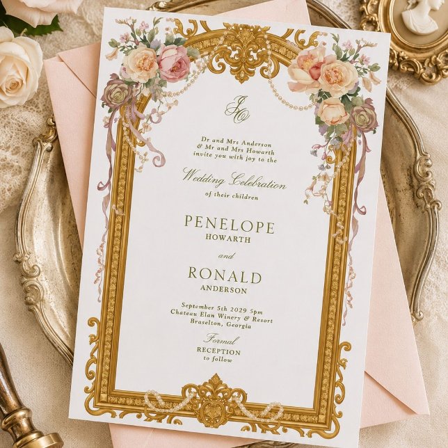 Convites Casamento Romântico Rosa Dourado (Criador carregado)