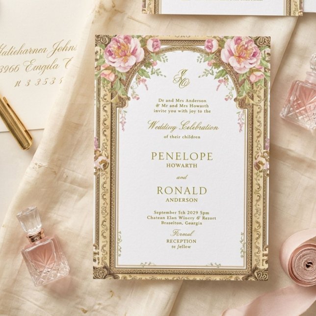 Convites Casamento Romântico Rosa Dourado (Criador carregado)