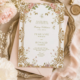 Convites Casamento Romântico Rosa Dourado