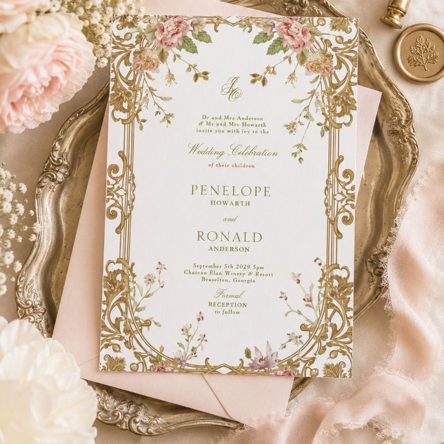 Convites Casamento Romântico Rosa Dourado (Criador carregado)