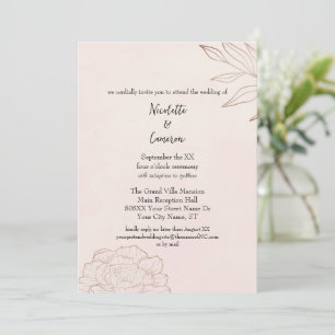 Convites Casamento Romântico Rosa Minimalista Peônia
