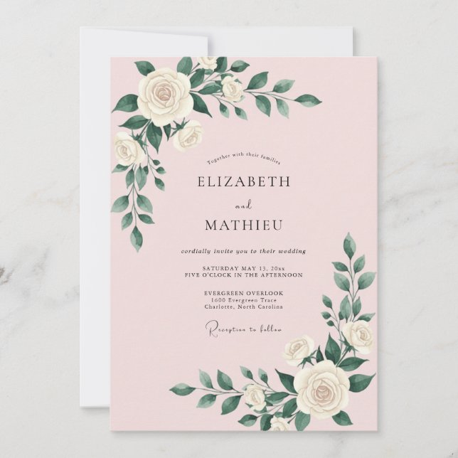 Convites Casamento Romântico Rosa Pink Blush (Frente)