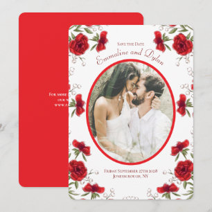 Convites Casamento Romântico Rosa Vermelha Foto Salve o Dia