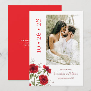Convites Casamento Romântico Rosa Vermelha Salve a Data
