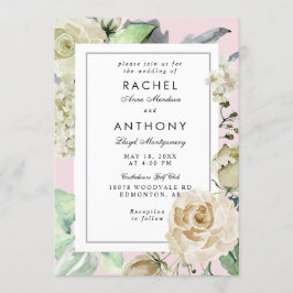 Convites Casamento romântico Rose Bouquet, fronteira rosa e