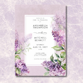 Convites Casamento Romântico Roxo e Sage Lilacs Moderno