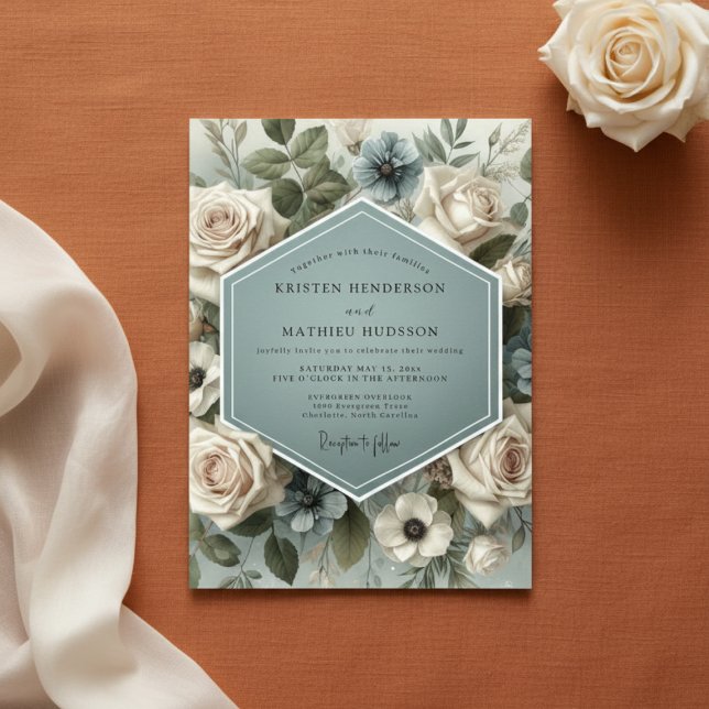 Convites Casamento Romântico Sage Bloom (Criador carregado)