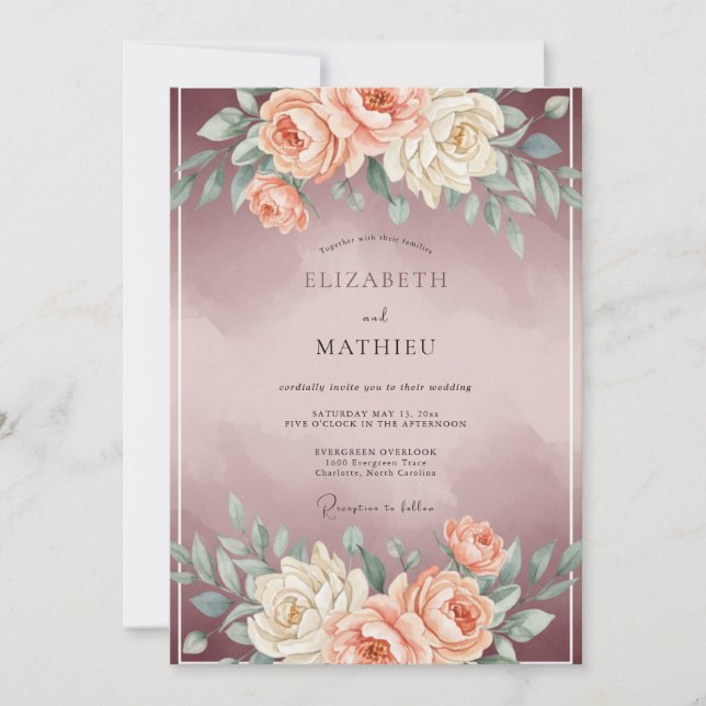 Convites Casamento Romântico Sedutor Rosa-Claro (Frente)