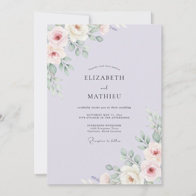 Convites Casamento Romântico Sereno de Lilás (Frente)