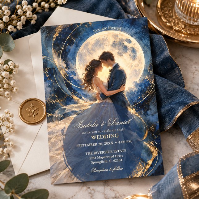 Convites Casamento Romântico sob a Lua Cheia à Meia-Noite n (Criador carregado)