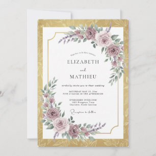 Convites Casamento Romântico Soberbo Dourado