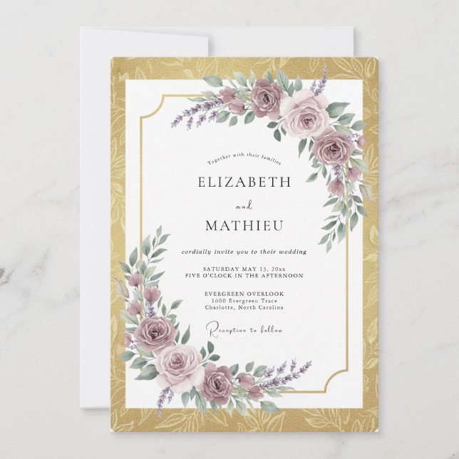 Convites Casamento Romântico Soberbo Dourado (Frente)