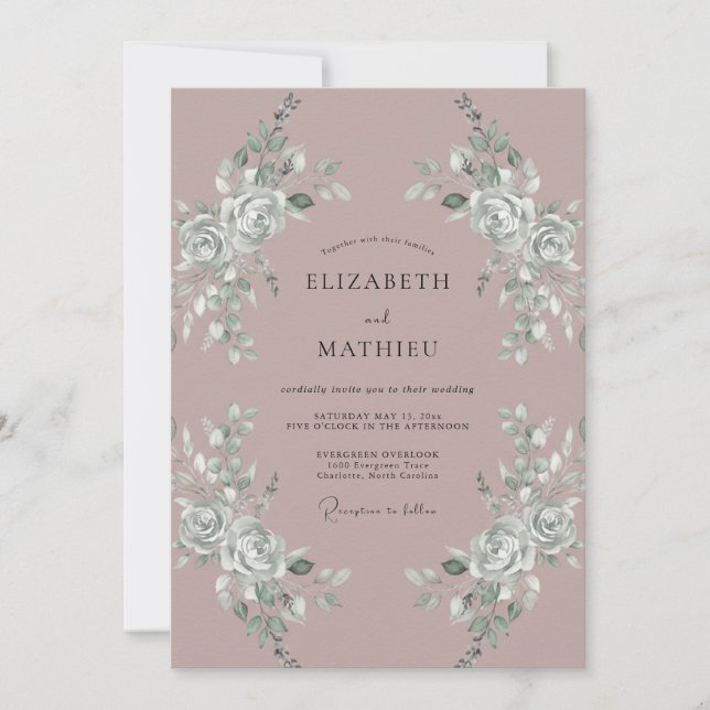 Convites Casamento Romântico Sofisticado com Tons de Malva (Frente)