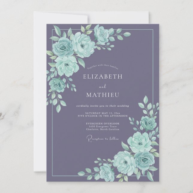 Convites Casamento Romântico Sofisticado Lilás (Frente)