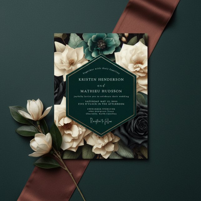 Convites Casamento Romântico Teal Bloom (Criador carregado)
