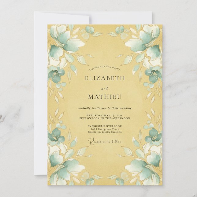 Convites Casamento Romântico Teal Wisteria (Frente)