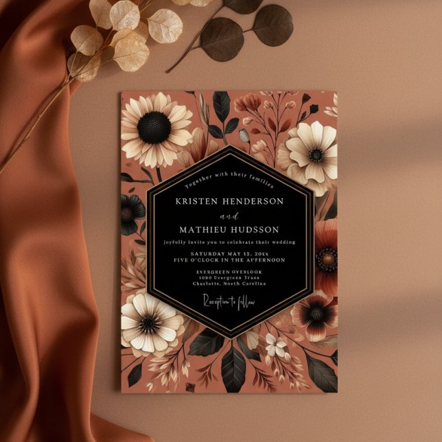 Convites Casamento Romântico Terracota Bloom (Criador carregado)